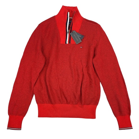 Tommy Hilfiger Mens Manhattan 1/4-Zip Logo Sweater Red S - Picture 1 of 4